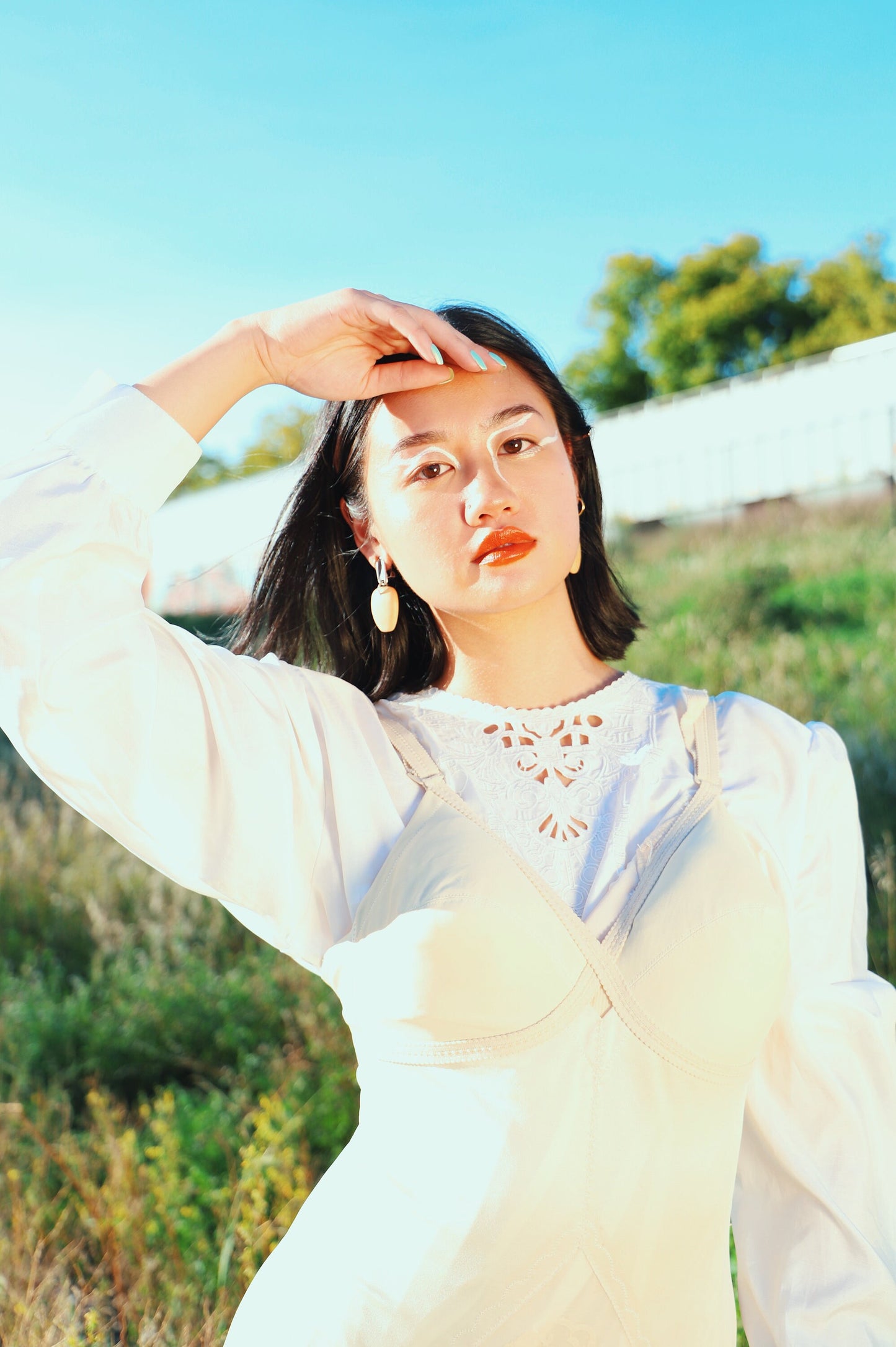 Long sleeve embroidered white blouse / Large embellished Victorian 80s Blouse