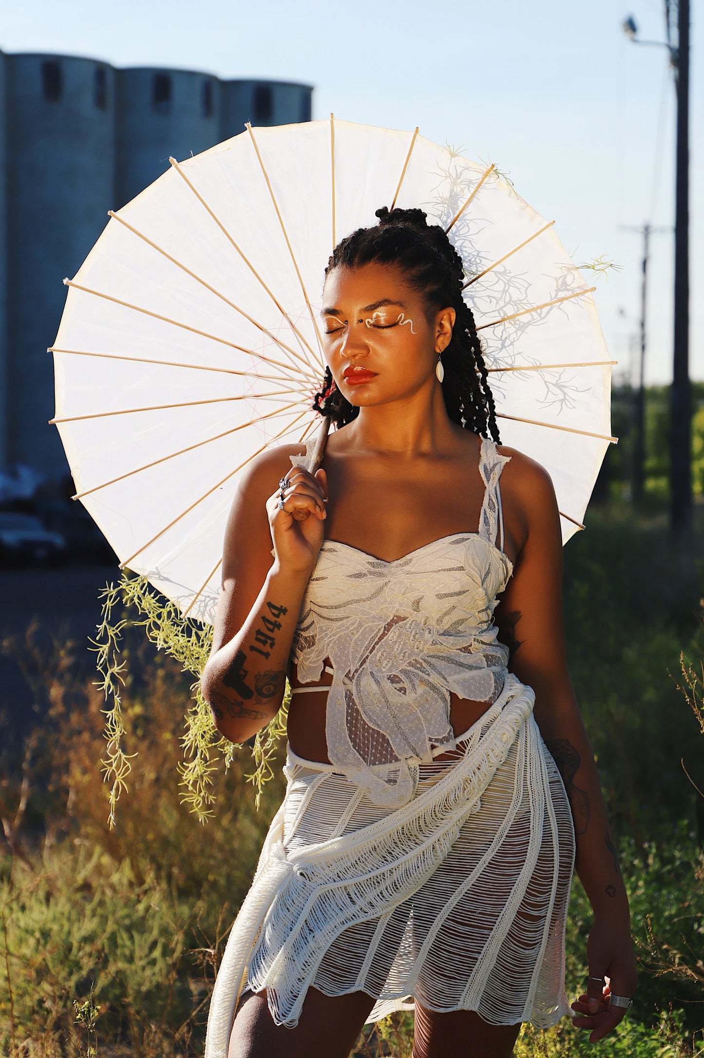 Upcycled Lace Crop Top - Whimsical Fairycore Style | Reworked from Vintage Lace Dress and Bra - Reworked White Asymmetric Top