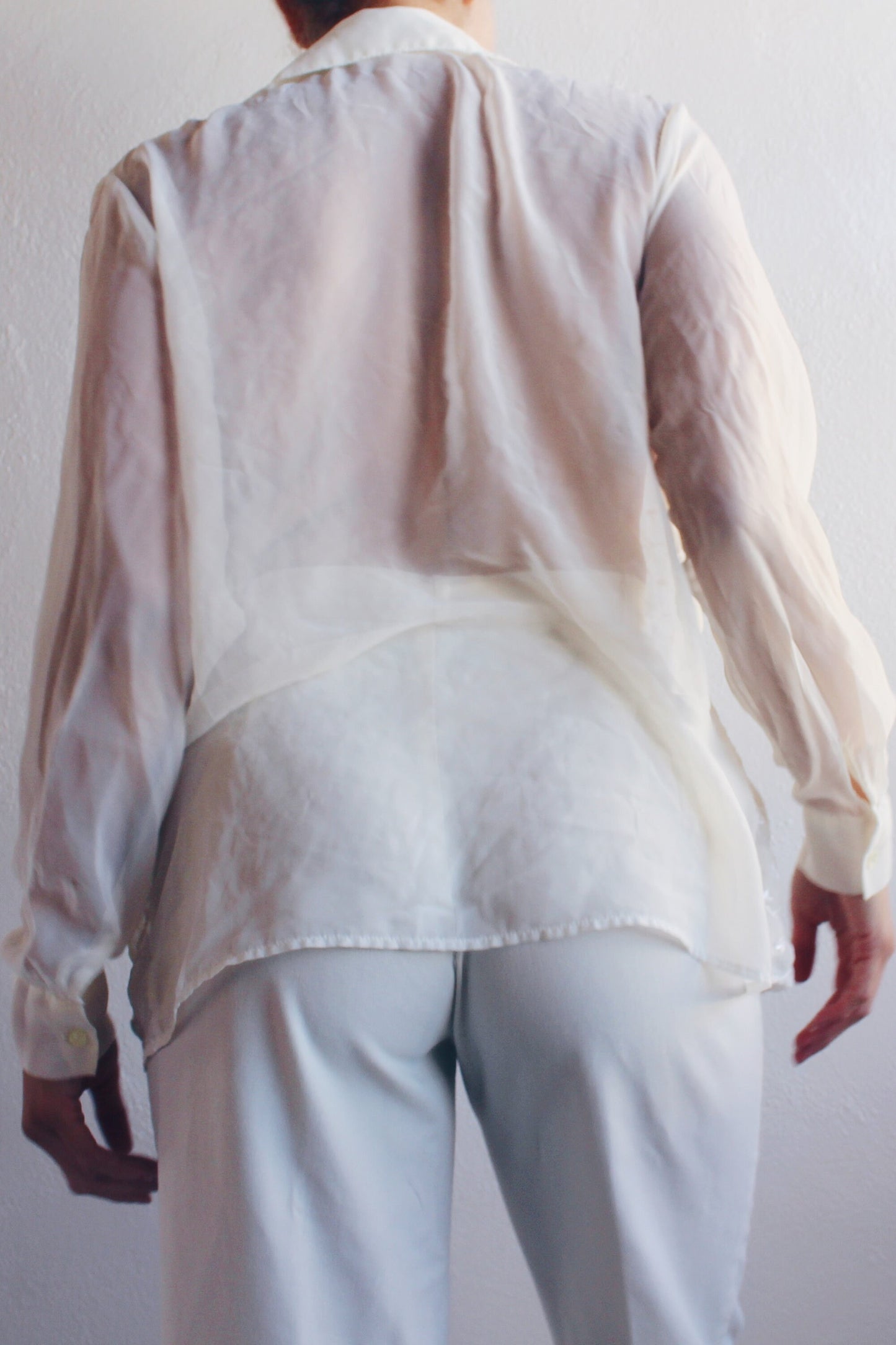 White Floral Embroidered Sheer Blouse / Sheer Ethereal Long Sleeve Shirt / See Through Long Sleeve Top