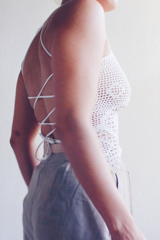 repurposed doily top / upcycled macrame crop top / reworked vintage tank top