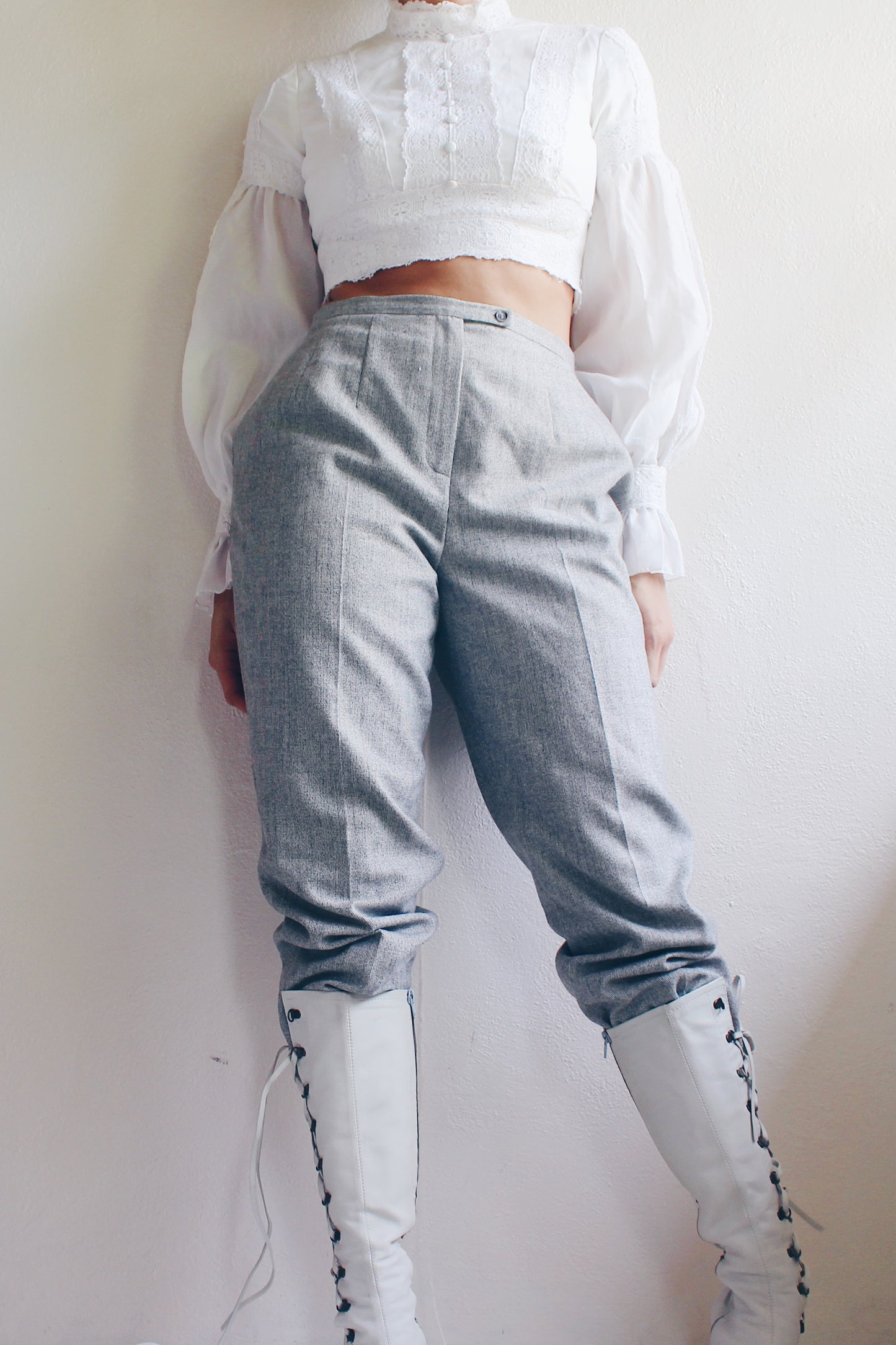 Vintage Harve Bernard Light Grey Wool Pants - Chic Cottagecore Minimalist Style | Women's Vintage Trousers