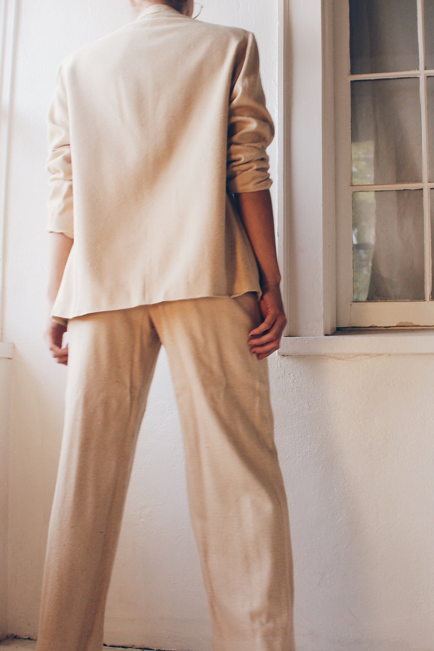 Linen Christian Dior suit set / Dior Light tan blazer pants suit / Minimalist two piece set