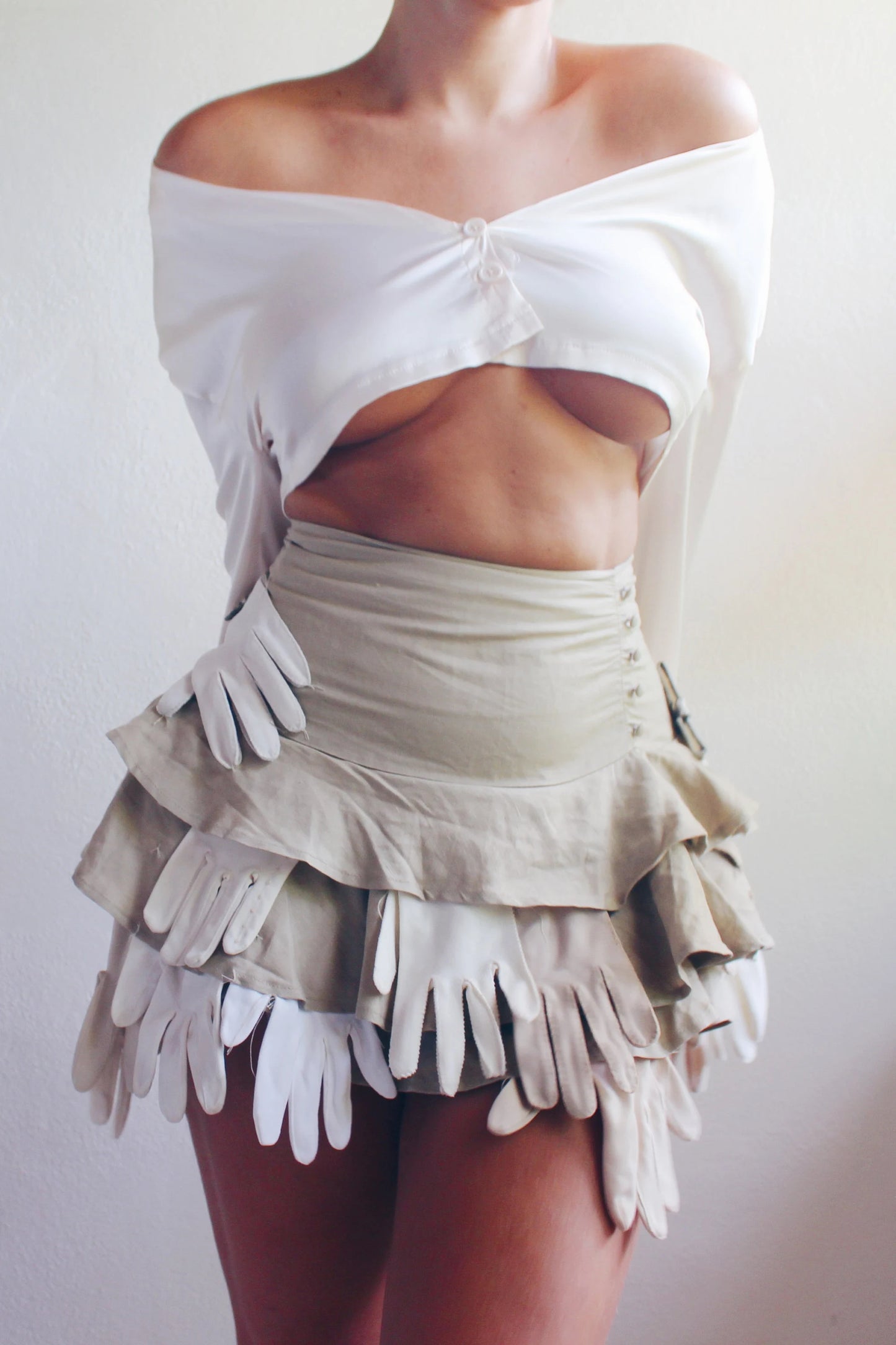 Upcycled Ruffle Mini Skirt / Reworked Vintage Ladies Gloves Skirt