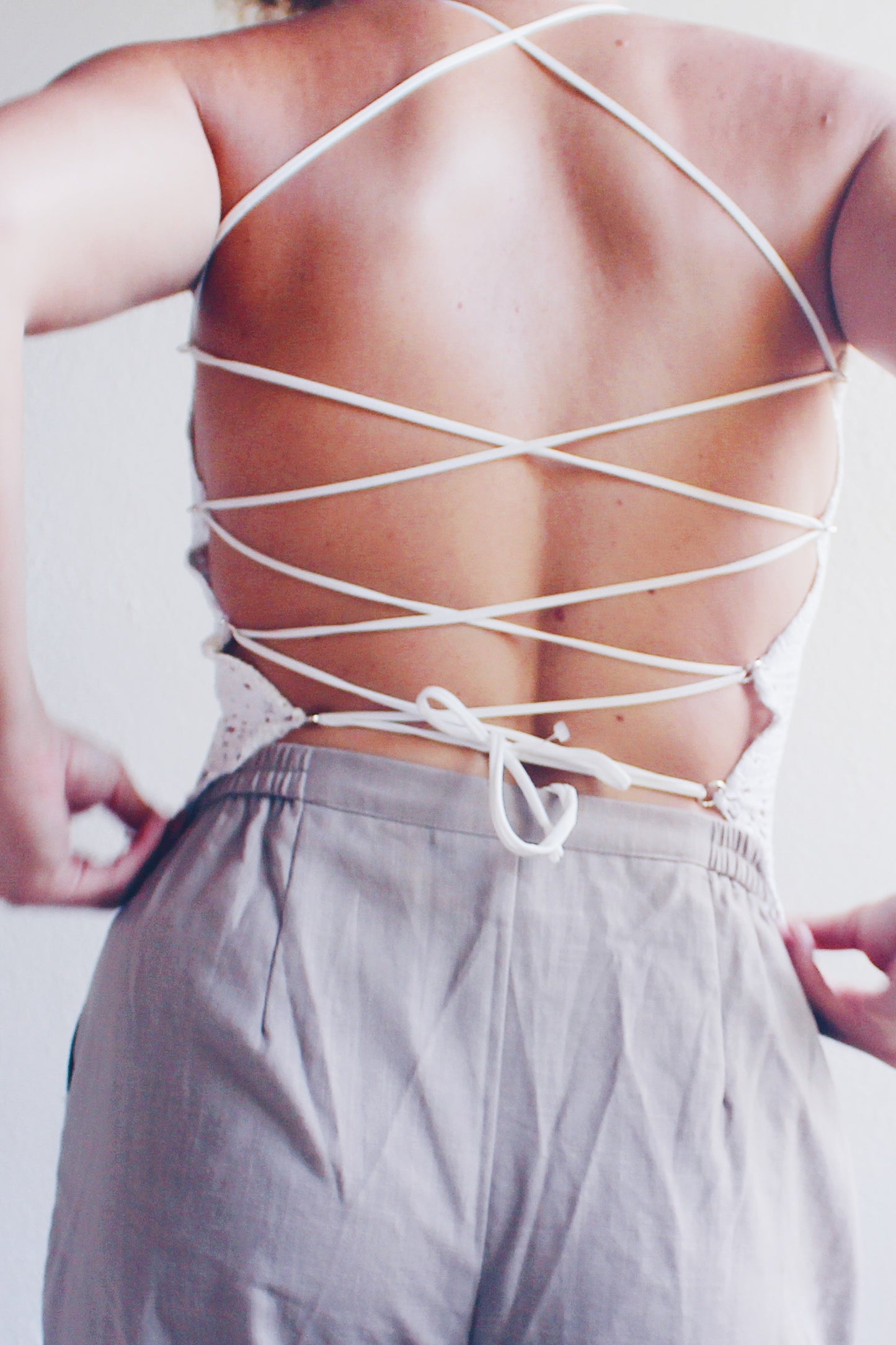 repurposed doily top / upcycled macrame crop top / reworked vintage tank top