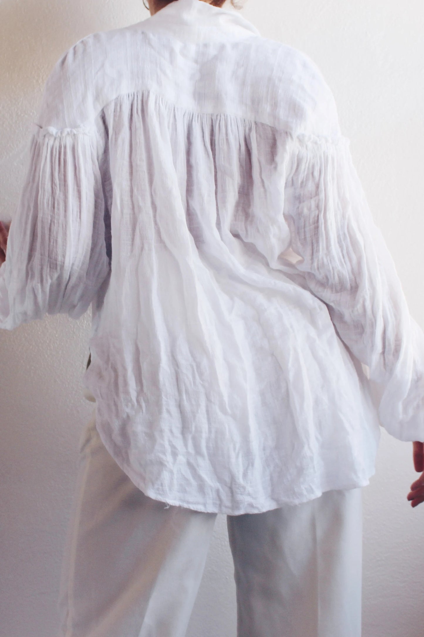 Cotton Gauze Peasant Shirt / White Pleated Rennaissance blouse / Boho Free People Summer Shirt dress