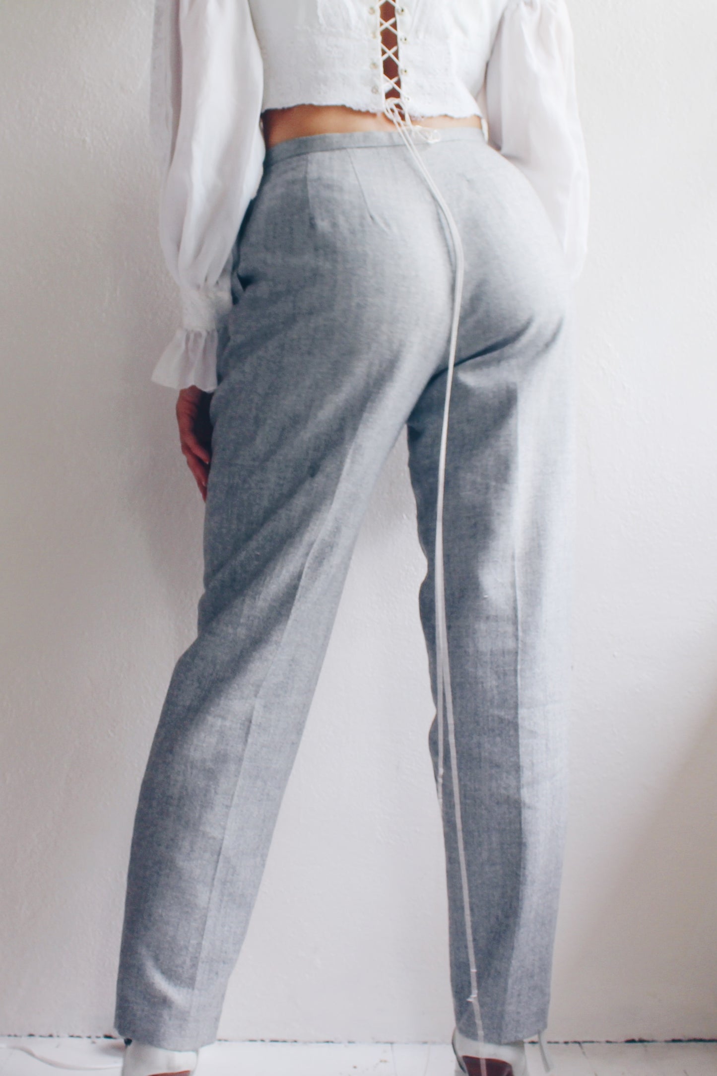 Vintage Harve Bernard Light Grey Wool Pants - Chic Cottagecore Minimalist Style | Women's Vintage Trousers