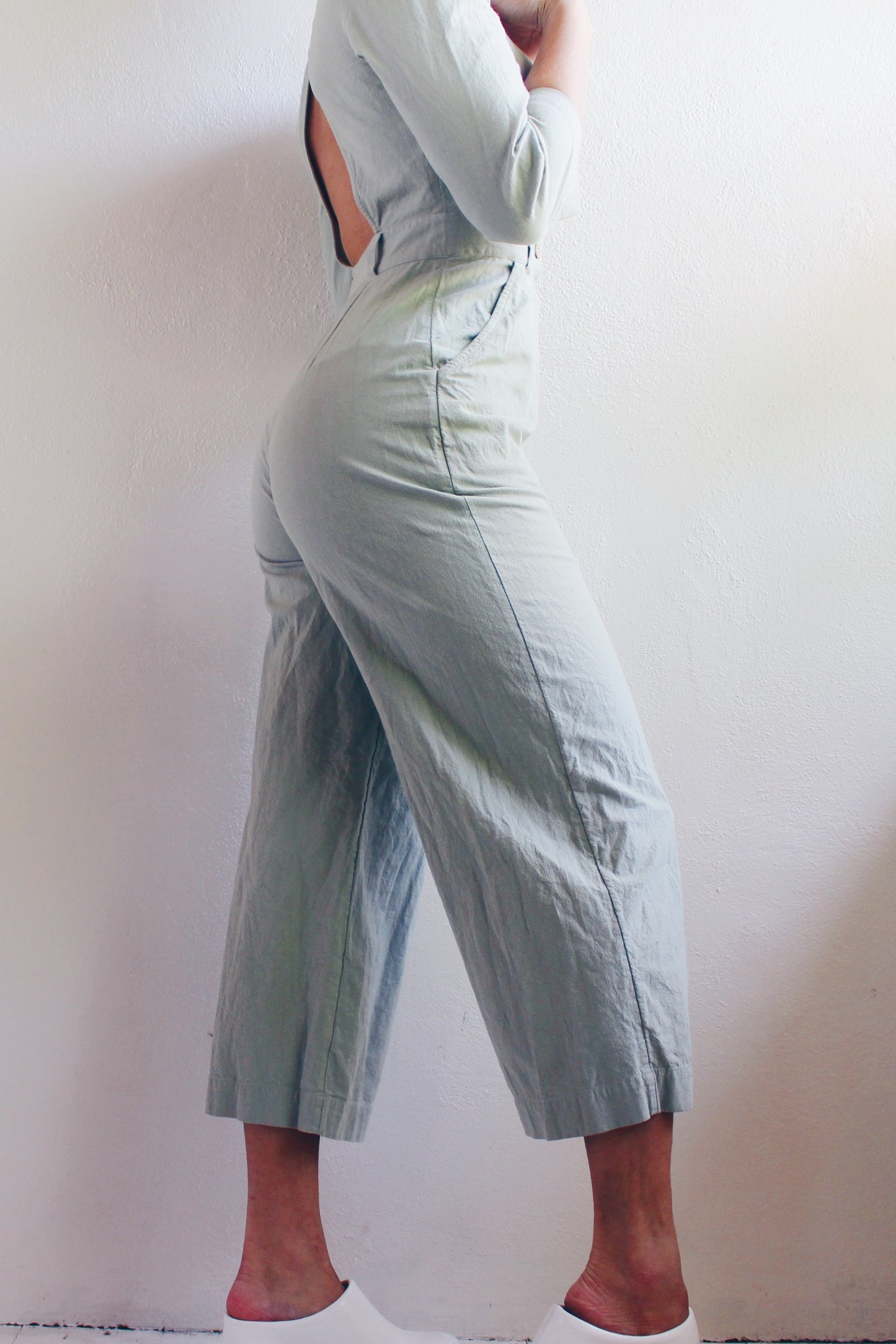 Light Green One Piece Utility Romper / Sage Green Wide Leg Jumper