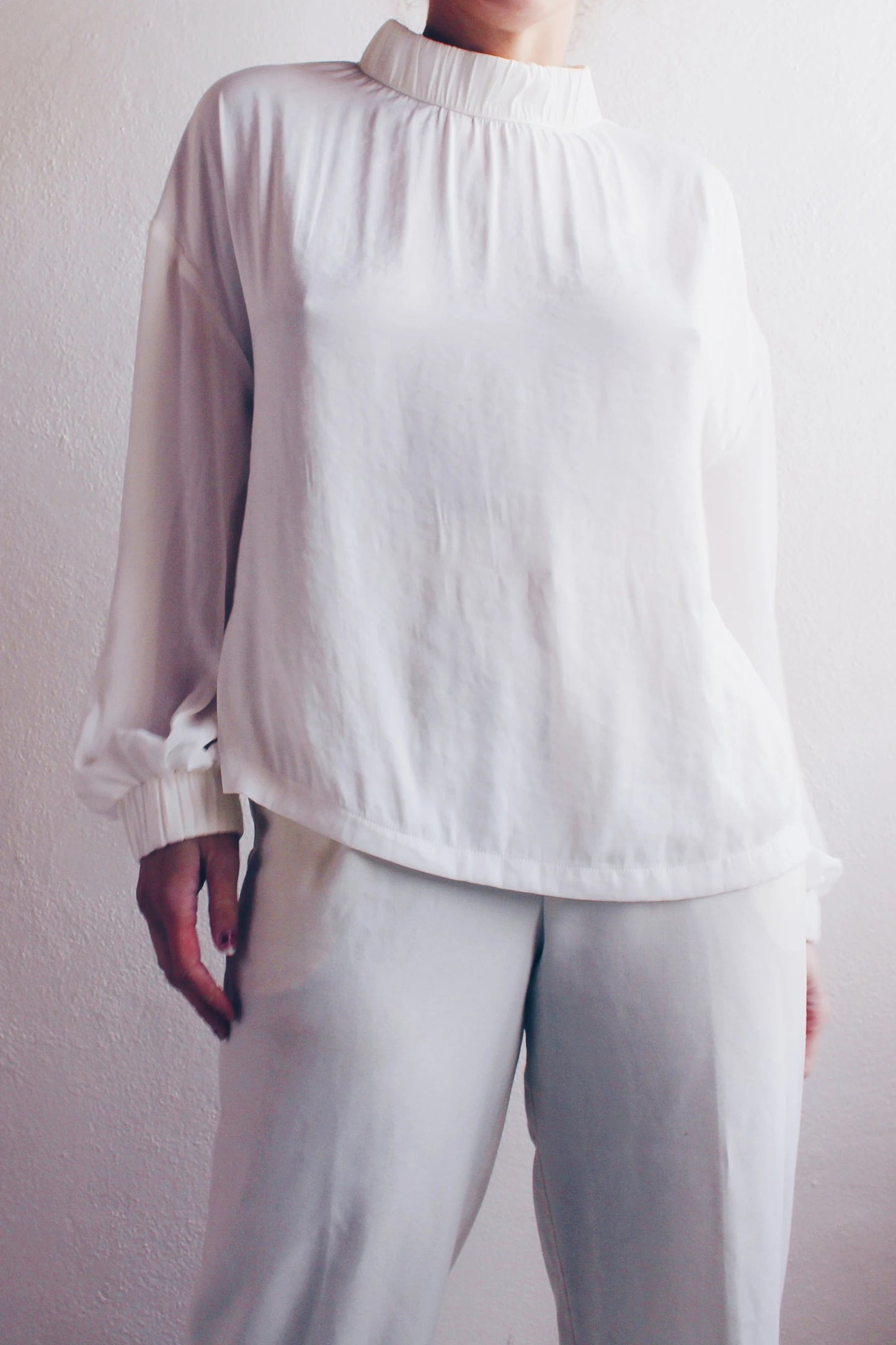 Ivory High Neck Long Sleeve Blouse