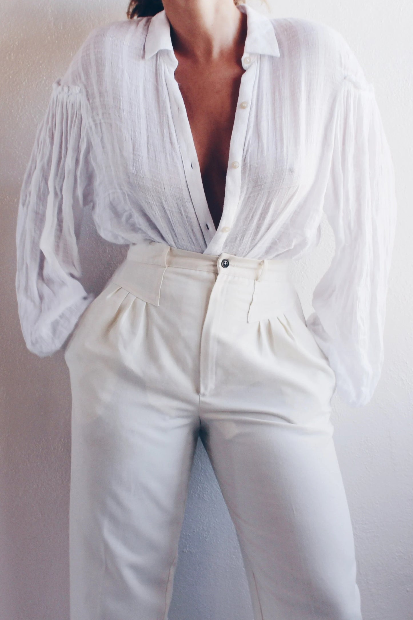 Cotton Gauze Peasant Shirt / White Pleated Rennaissance blouse / Boho Free People Summer Shirt dress