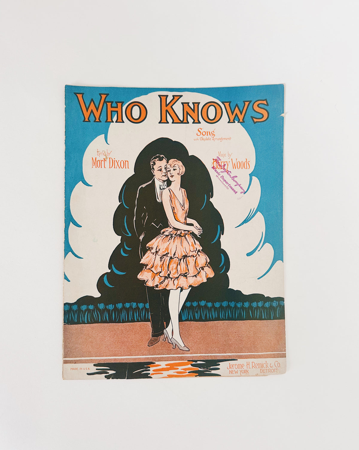 Vintage Sheet Music, Who Knows by Mort Dixon and Harry Woods, 1920s Couple Illustration, Antique Popular Song, Piano Music