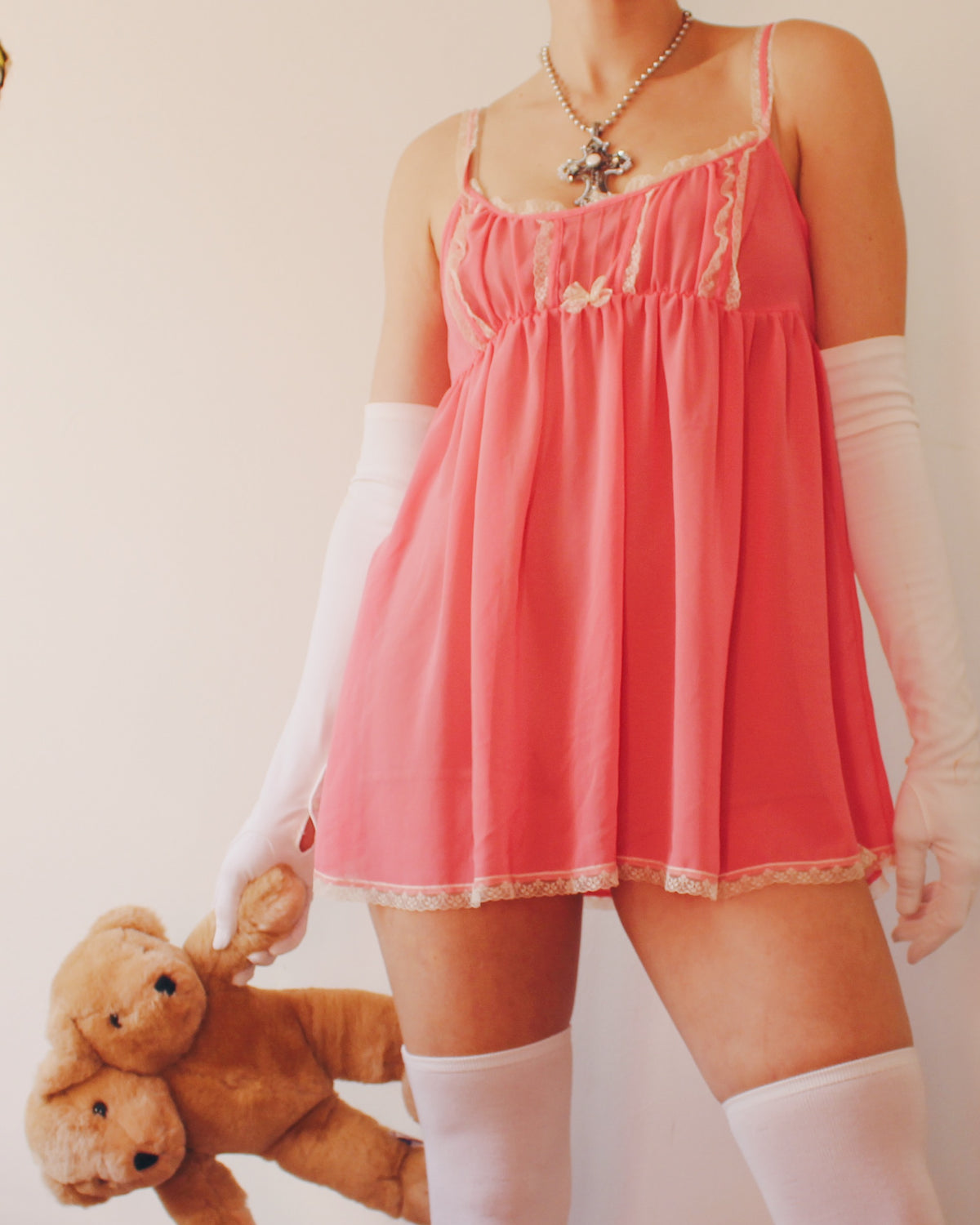 Vintage Victoria's Secret Pink Babydoll Camisole, Y2K Lingerie, Lace Trim Empire Waist Tank, Romantic Coquette Top